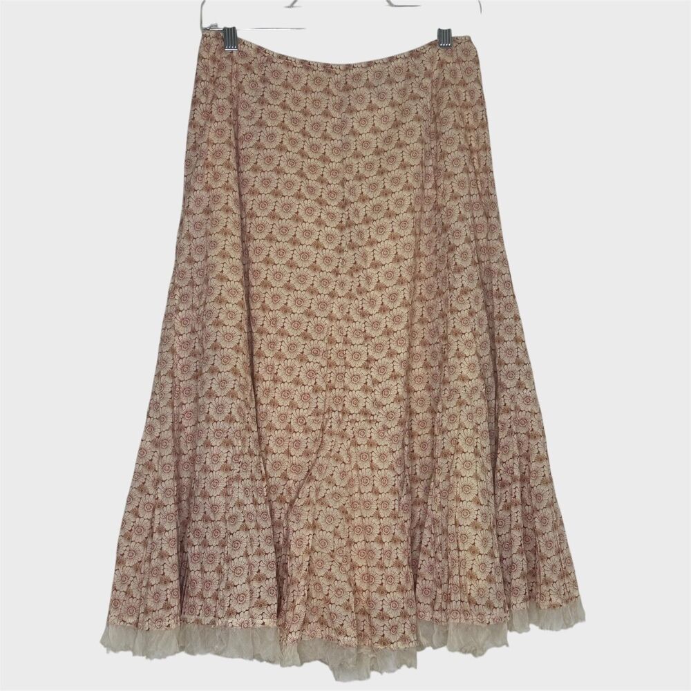 Sundance Catalog Peasant Midi Skirt Floral A Line Cream Rust 4 bv